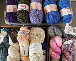 Hundreds of skeins of quality yarn. More shown in following photos.