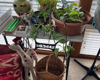 Potted houseplants and pottery.
