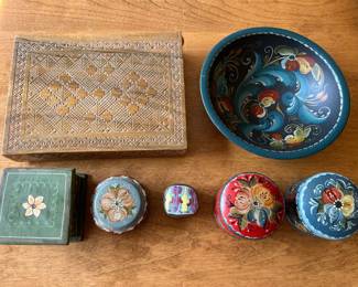 Vintage Scandinavian or Eastern European hand-painted boxes (trinket, etc.).