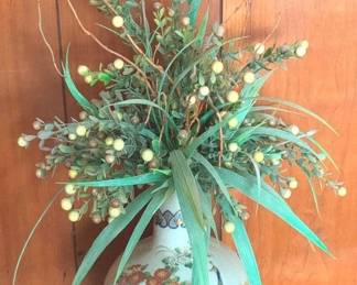 188 Oriental Vase & Faux Flowers - 12" Tall