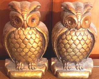 198 2 Chalkware Owl Bookends - 6" x 4.5"