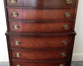 127 Mahogany Bow Front Chest on Chest 53" x 36" x 18"