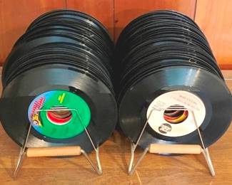 202 Lot of Assorted 45RPM Records & stands