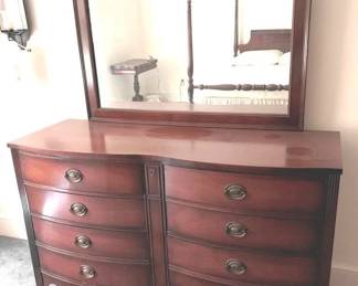 135 Mahogany Bow Front Dresser w/ Mirror 66" x 59" x 19"