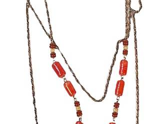 Gold Coral Colored Statement Necklace