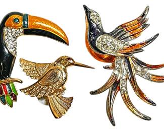 Striking Enameled Gold Tone Brooches