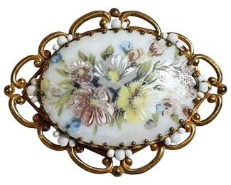 Miram Haskell Painted Floral Brooch