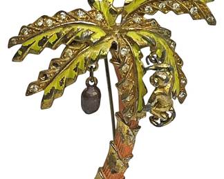 1940s Monkey Palm Tree Brooch