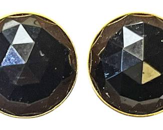 14K Gold Earwires Black Faceted Stone