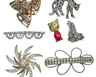 Vintage Starburst, Bow, Dog Brooches