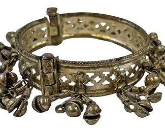 Antique Silver Bell Hinged Bracelet