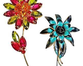Multi Colored Rhinestones Flower Brooch