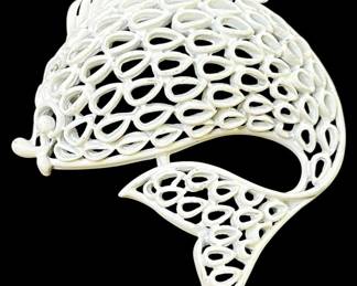 Vintage White Gold Enamel Filigree Fish