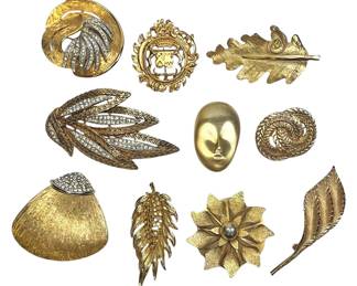 Striking Rhinestone Goldtone Brooches