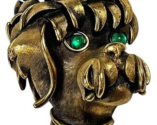 Trifari Poodle BroochGreen Gemstone Eyes
