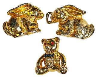 Three Bright Gold Tone BroochesClips