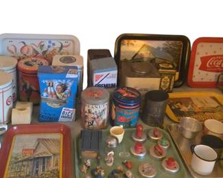Old cookie cutters and Vintage metal trays plus cannisters