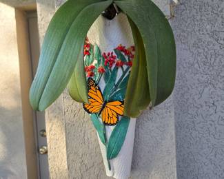 original hand-made ceramic wall sconce with orchid