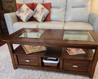 Haverty's all leather recliner couch and coffee table