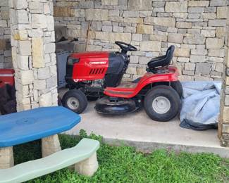 Troybilt riding mower, children's picnic table