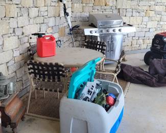 Toy chest, outdoor table and chairs, grill