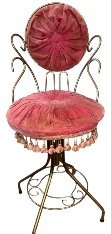 MCM Pink Velvet Metal Vanity Chair