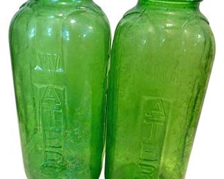 Vintage 1950s Glass Green Water Bottles
