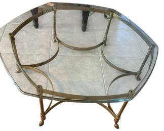 1980s Vintage Glass Top Brass Coffee Table