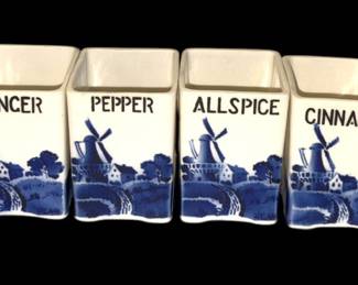 Vintage Ceramic Delft Inspired Spice Jars