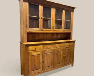 Vintage Pine Stepback Country Farmhouse Cupboard Display Cabinet