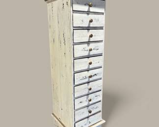 Vintage Distressed Pine Ply Painted Tall Chest of Drawers
