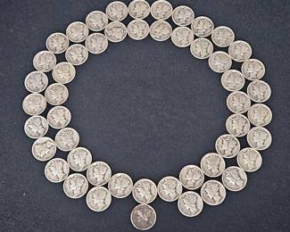 1936 US Silver Mercury Dimes, Qty 50