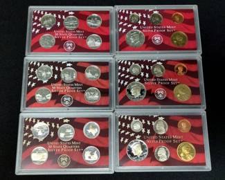 United States Mint Silver Proof Coin Sets, Qty 3, Including Years 2001, 2003, & 2004 