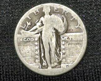 US Standing Liberty Silver Quarters, Qty 4, Dated 1926, 1929-D, 1930, & One Illegible 