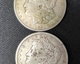 1891 & 1921-S US Morgan Silver Dollars 