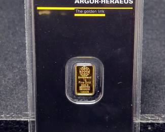 Argor-Heraeus Switzerland 1 Gram 999.9 Fine Gold Bar, Certificate # 146435 