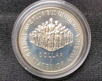 1987 United States Constitution Silver Dollar Proof Coin, Including Certificate Of Authenticity And Felt Presentation Box 