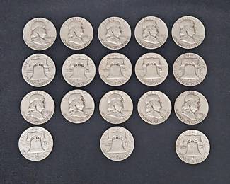 1951 & 1952 US Franklin Silver Half Dollars, Qty 18 
