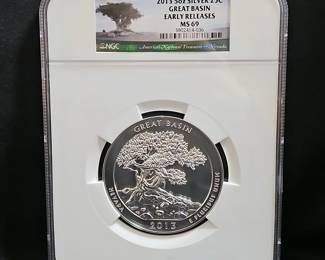 2013 Great Basin Nevada 5 Ounce Silver America The Beautiful 25 Cent Bullion, NGC MS69, Early Releases 