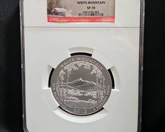 2013-P White Mountain New Hampshire 5 Ounce Silver America The Beautiful 25 Cent Bullion, NGC SP70 
