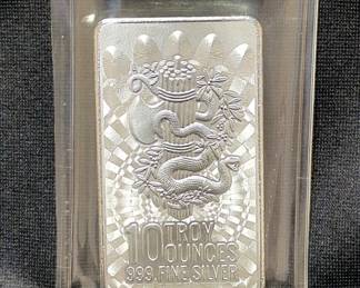 E. Pluribus Unum Liberty 10 Troy Ounce .999 Fine Silver Bar 
