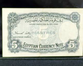 Paper Currency Collection From Africa Including Egyptian 5 Piastres & 10 Piastres Notes, French West Africa 1940 100 Franc Banknote, And Morocco 1941 50 Franc Bank Note