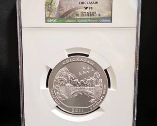 2011-P Chickasaw Oklahoma 5 Ounce Silver America The Beautiful 25 Cent Bullion, NGC SP70 