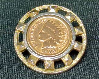 1902 US Indian Head Penny Bolo Tie Clip, 1919 US Mercury Dime, And 1964 US Philadelphia Mint Proof Coins Sets, Qty 2 