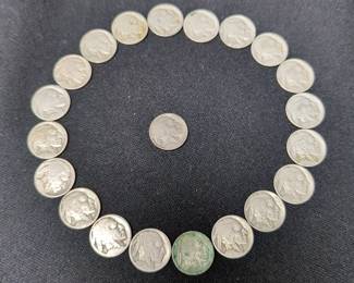 US Buffalo Nickels, Qty 21, Most Dates Illegible