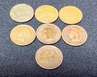 US Indian Head Pennies, Qty 8, Dated 1891, 1893, 1895, 1896, 1900, & 1907, And Steel Wartime Pennies, Qty 8