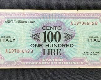 Italy 1943A One Hundred Lire Allied Military Paper Bank Note