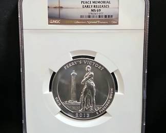  2013 Perry's Victory Ohio Peace Memorial 5 Ounce Silver America The Beautiful 25 Cent Bullion, NGC MS69 Early Releases 