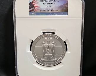 2010-P Hot Springs Arkansas 5 Ounce Silver America The Beautiful 25 Cent Bullion, NGC SP69 