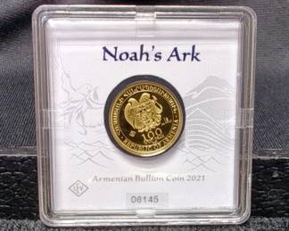 2021 Armenian Noah's Ark 1 Gram 999.9 Fine Gold Bar, Certificate # 06145 